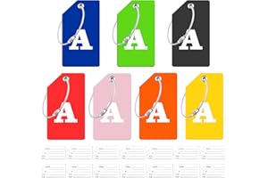 ZFAMYZH 7 Pack Initial Luggage Tag, Silicone Luggage Tags for Suitcases with 14 Name ID Card Perfect to Quickly Spot Luggage Suitcase (A)