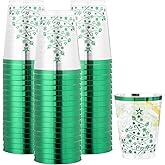 LIYH 50 Pcs Green Plastic Christmas Cups 9 OZ Disposable, Snowflake Christmas Holiday Cups for Party, Plastic Wine Glasses Drinking Tumblers for Xmas Day