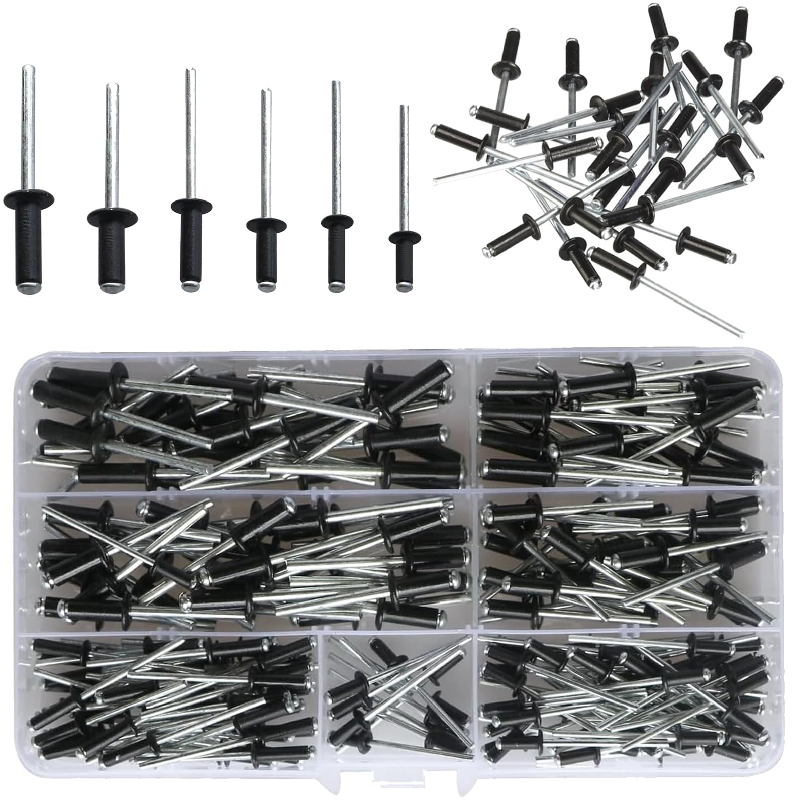 210 Pieces Aluminum Dome Large Flange Riveter Assortment Kit, 6 Msizes Closed Pop Ends (M3.2/4/5) (2/10/12/14/16), Pop Rivet Set for Furniture, Metal, Storage Box