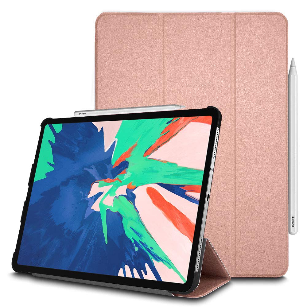 TECHGEAR Smart Case fits New Apple iPad Pro 11 2018, [Apple Pencil Compatible] Smart Case Tri-fold Stand Cover with Corner Protection [Auto Wake/Sleep] for iPad Pro 11 Inch 2018 ONLY - Rose Gold