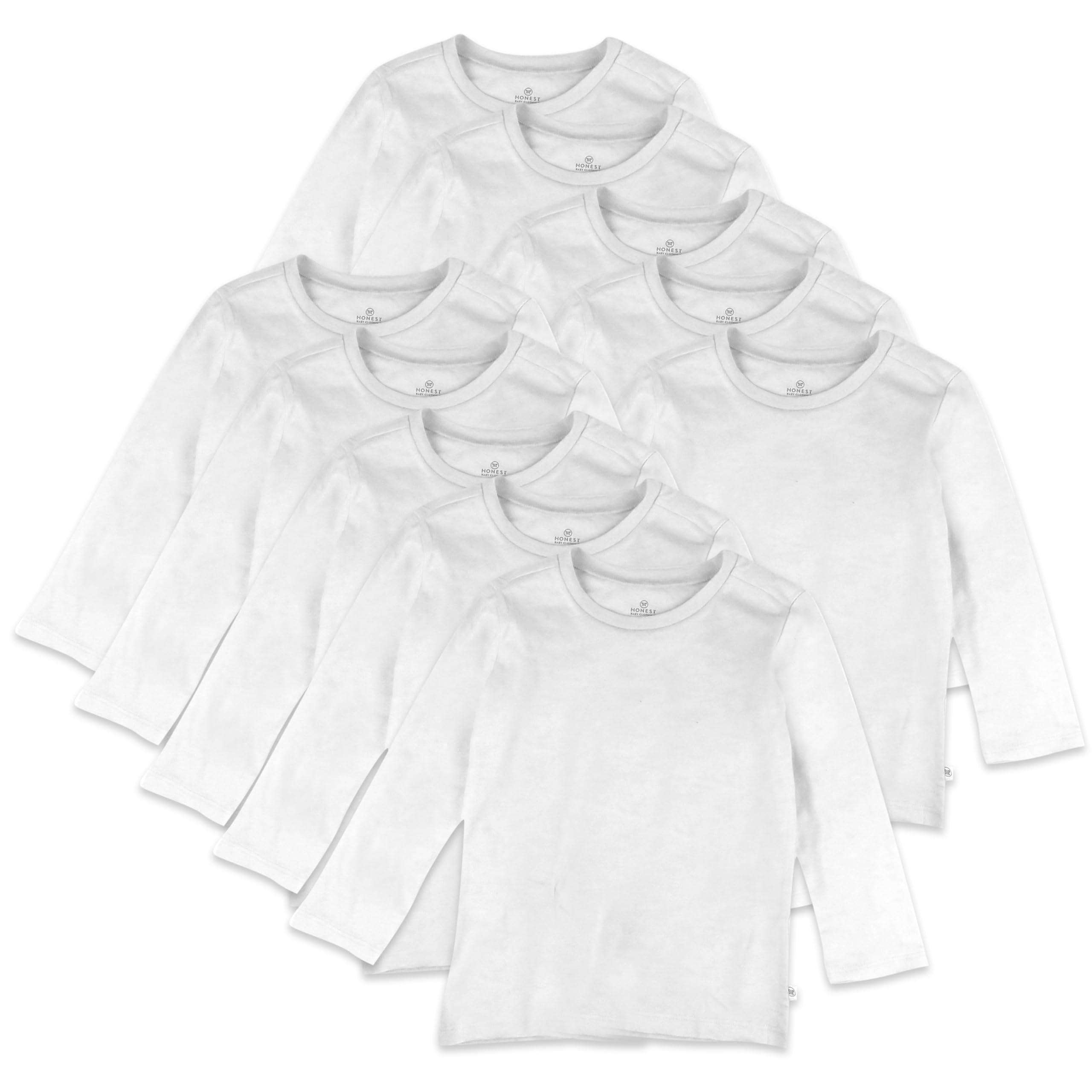 HonestBaby 10 Pack Long Sleeve T Shirts 100% Organic Cotton for Toddler, Boys, Girls, Bright White, 3T Image