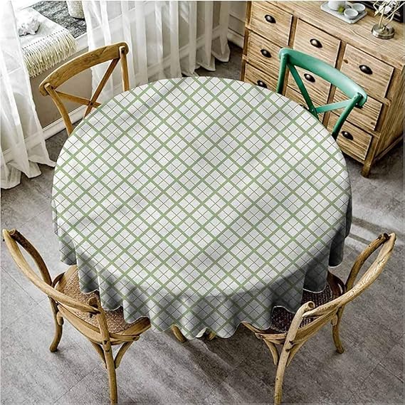 ScottDecor Green Small Round Tablecloth Retro Square Shapes Tile Round