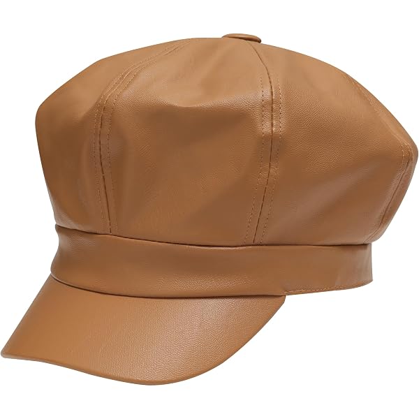 Voilipex Damen Newsboy-Mütze Aus PU-Leder – 8-Panel, Verstellbar, Bakerboy-Style