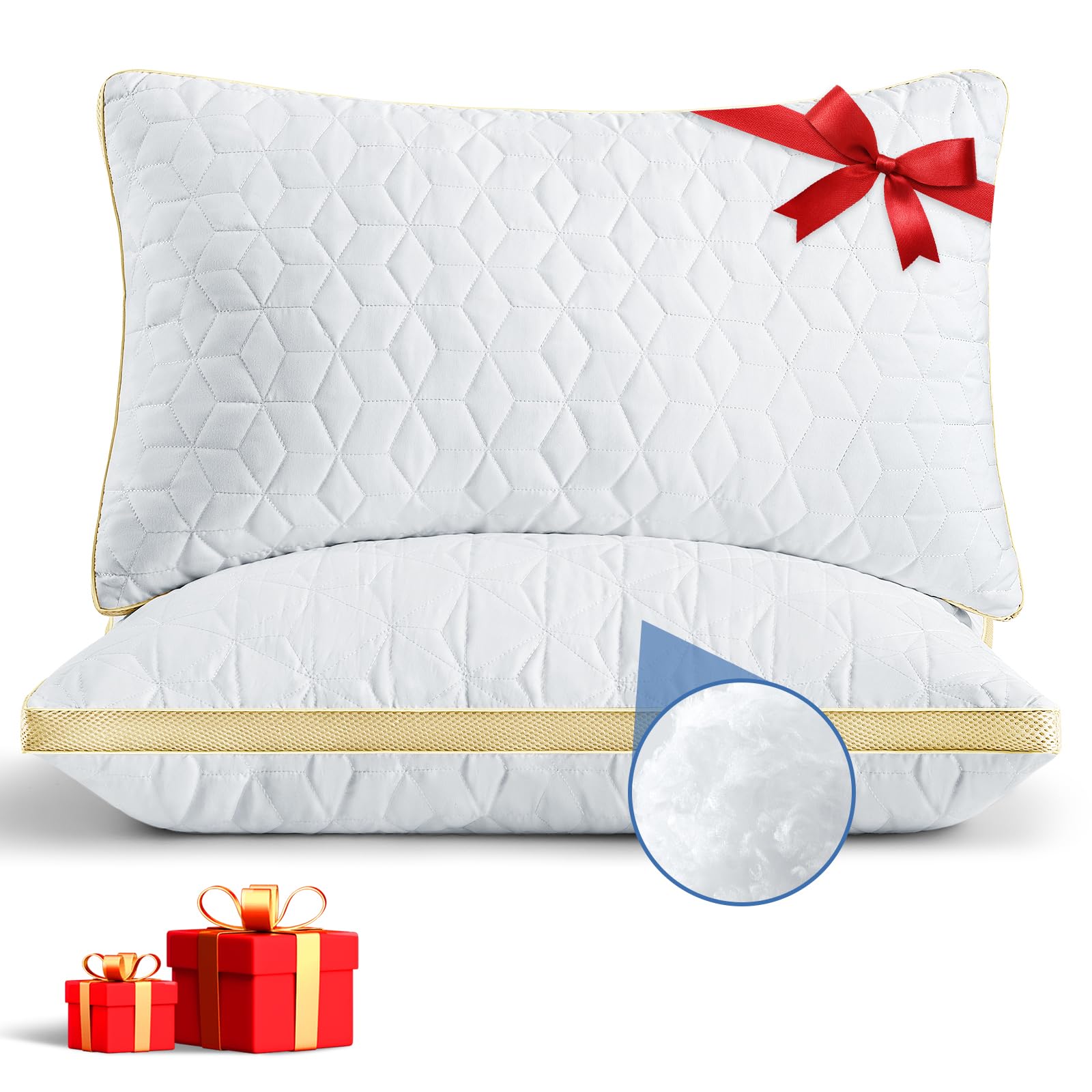 Pillows Queen Size Set of 2, Luxury Hotel Quality Queen Pillows for Sleeping 2 Pack, Cooling Soft Down Alternative Gusseted Bed Pillow, Comfortable and Supportive, Machine Washable