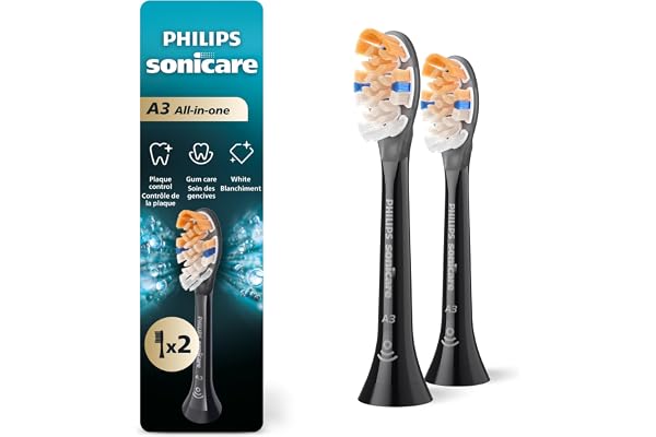Philips Sonicare A3 All-in-one - Genuine Replacement Electric Toothbrush Heads, Black, 2 Pack, HX9092/95