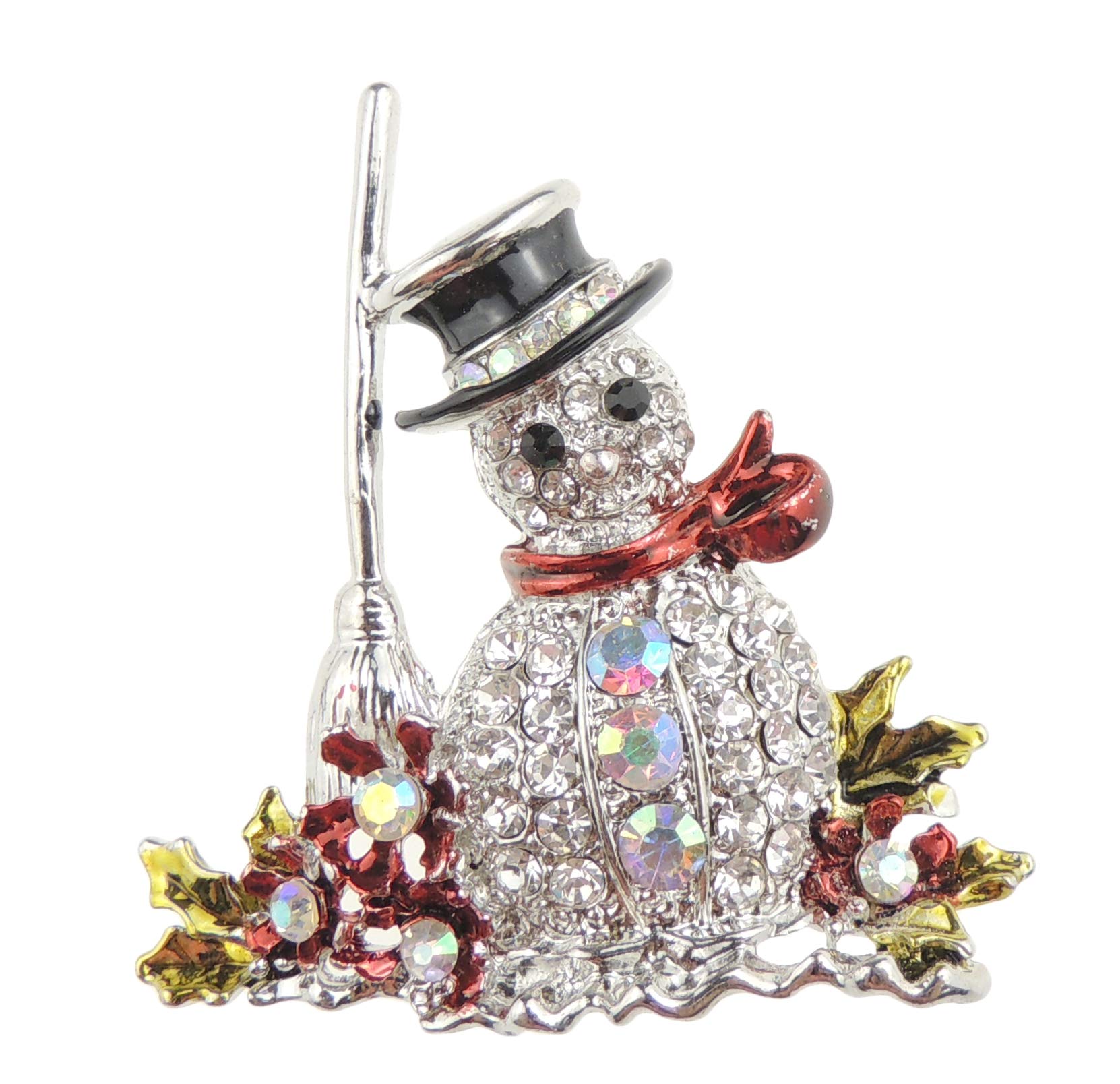 Sparkly Womens Christmas Party Birthday Gift Diamante Rhinestone Crystal Fancy Dress Bling Badge Corsage Pin Halloween Christmas Thanksgiving Festive Brooch Snowman Broomstick Pink Silver Tone