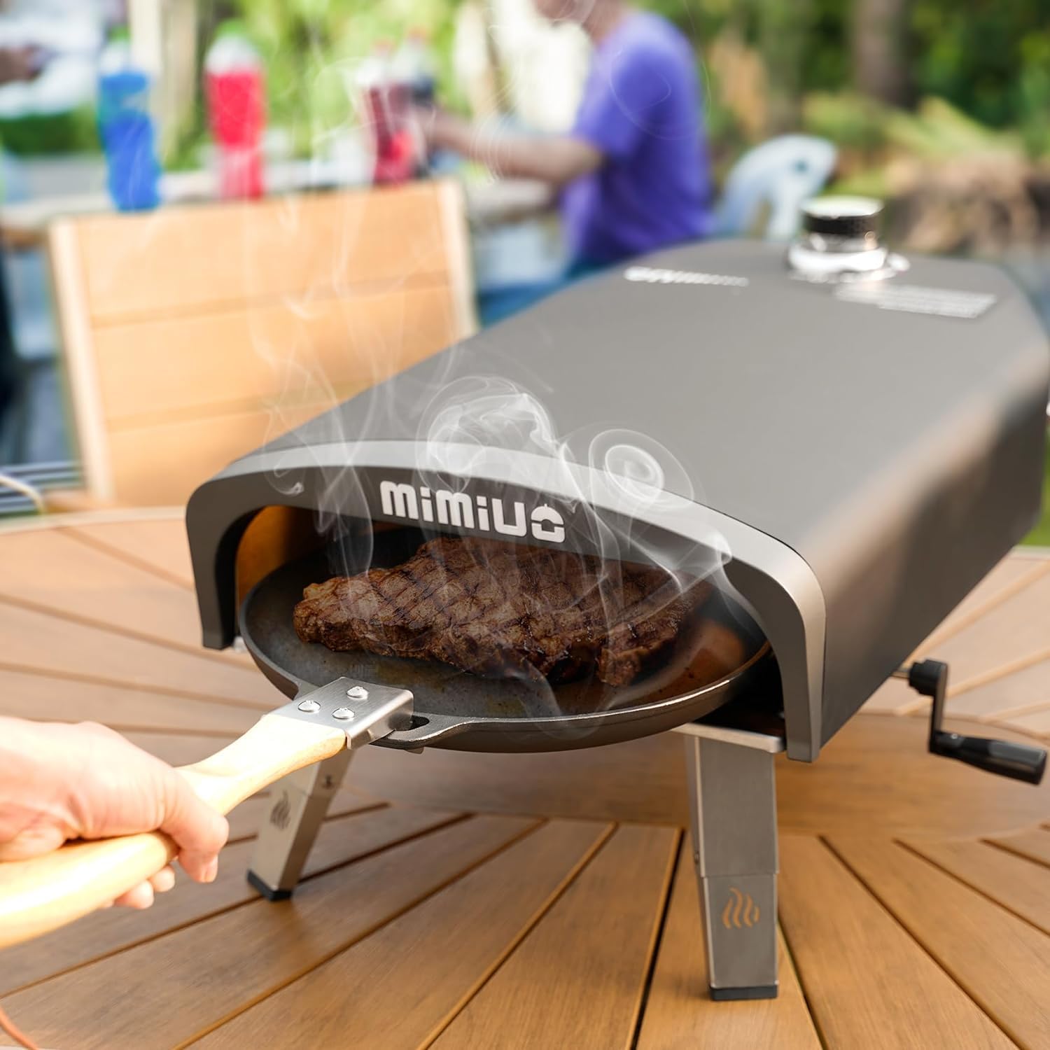 Mimiuo Gas Pizzaofen mit Manuellem Drehfunktion und Gasdruckregler | Tragbarer Gasofen für Garten, outdoor | Enthält 33cm Pizzastein, Pizzaschaufel, Pizza-Abdeckung | Gas Pizza Oven 7