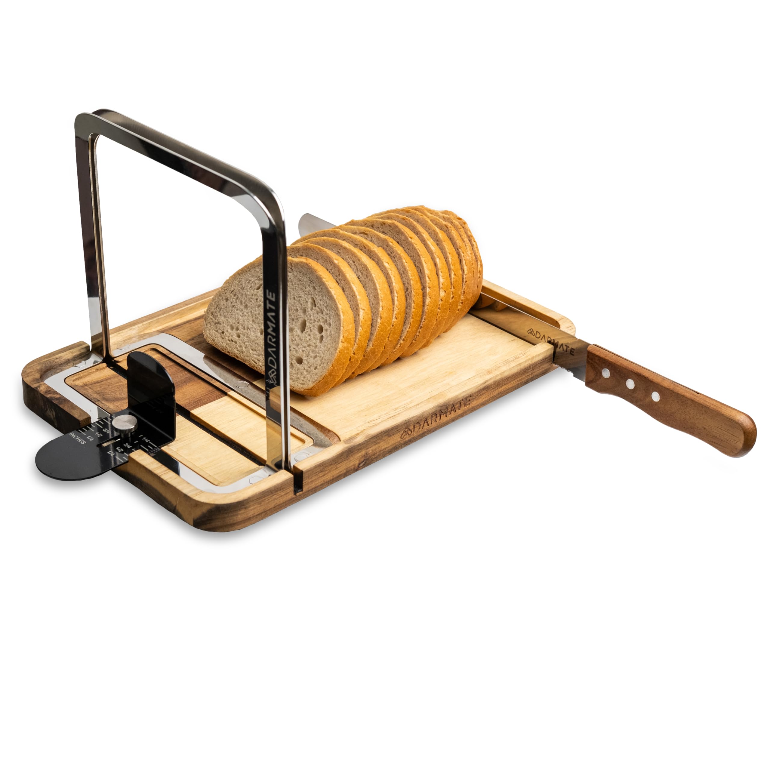 Photo 1 of Darmate Bread Slicer – Adjustable Slice Thickness, Stainless Steel Slicing Guides, Bread Knife Included, Fits All Loaf Sizes. Cutting Guide Ensures Even Slices for Homemade Bread, Cake, and Sourdough