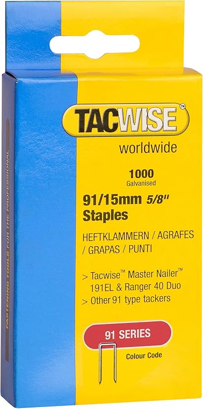 Tacwise Type 91 15mm Galvanised Narrow Crown Staples 1000 Pack