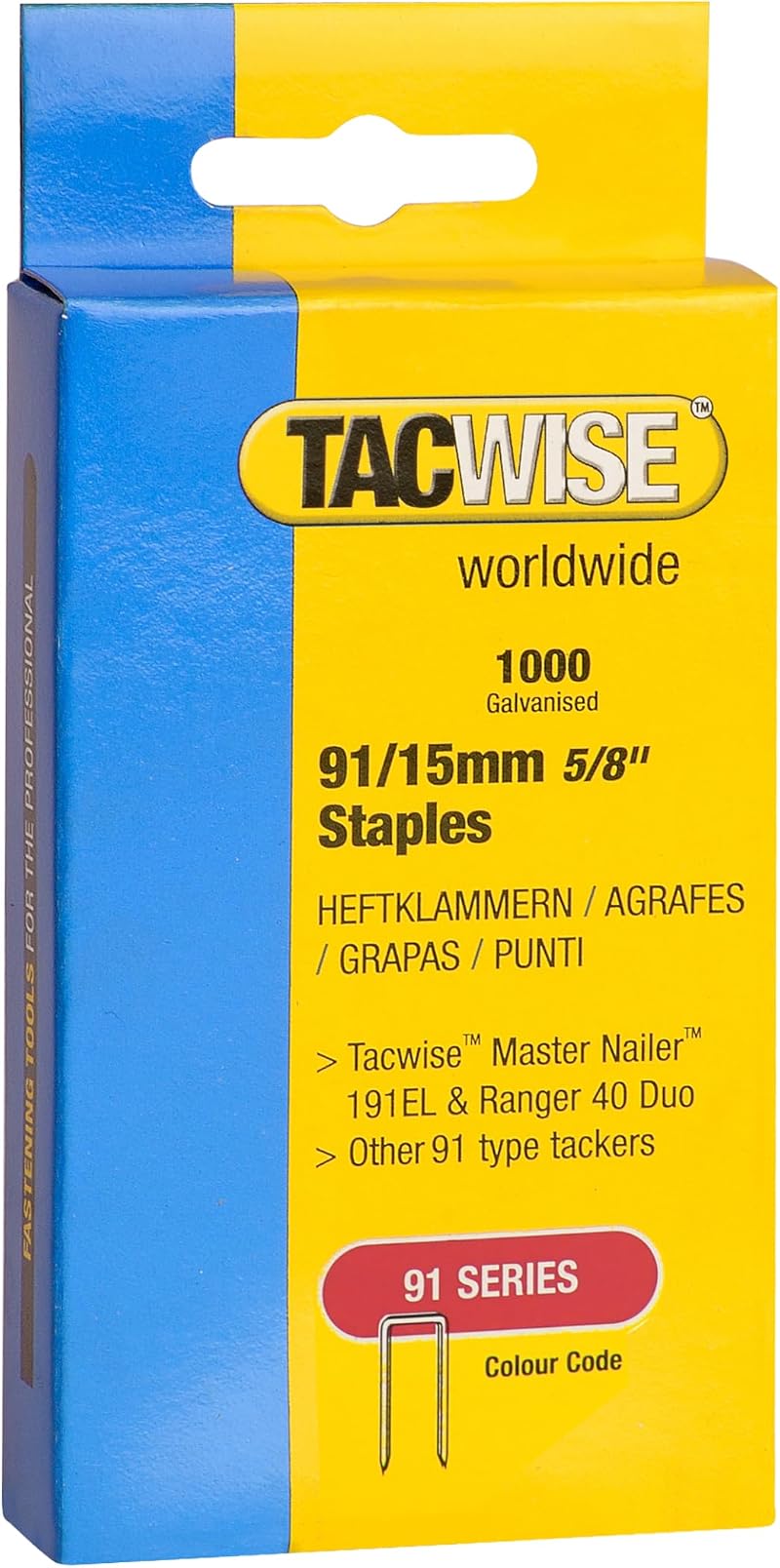 Tacwise Type 91 15mm Galvanised Narrow Crown Staples 1000 Pack