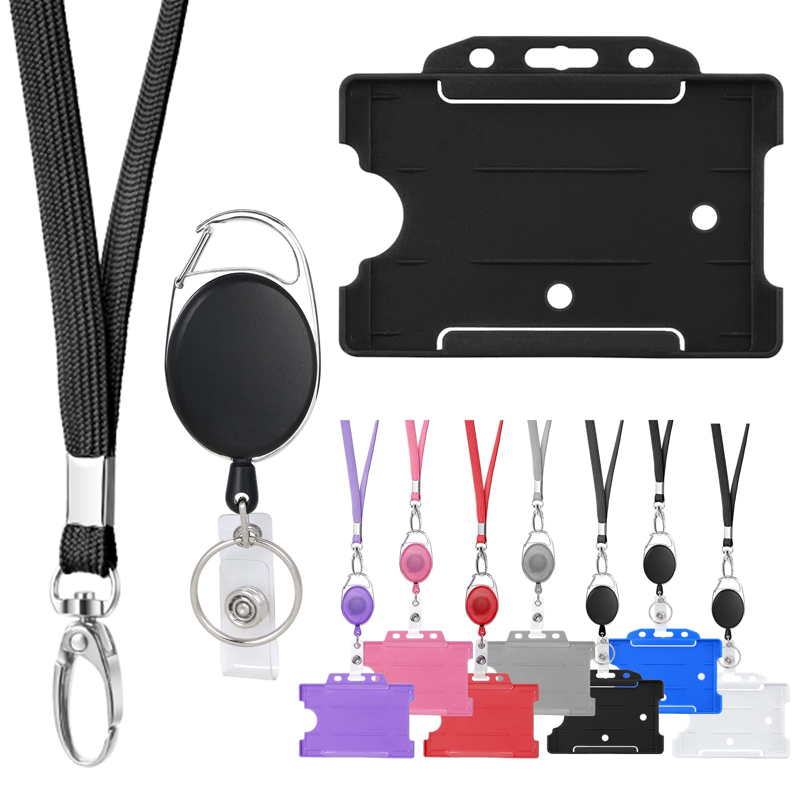 Vicloon ID Card Badge Holder, 1PC Retractable Lanyard and Badge Holder Set Includes ID Card Holder, Lanyard Neck Strap and Retractable Reel (Black)