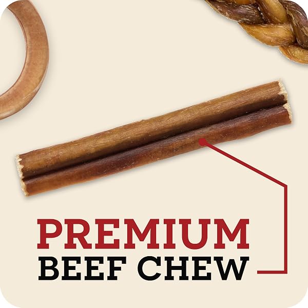 REDBARN PET PRODUCTS ALL NATURAL 5″-8″ BRAIDED BULLY STICKS FOR SMALL & LARGE DOGS – HEALTHY LONG LASTING BEEF CHEWS VARIETY PARTY PACK – SINGLE INGREDIENT LOW ODOR RAWHIDE FREE – 8 OZ BAG