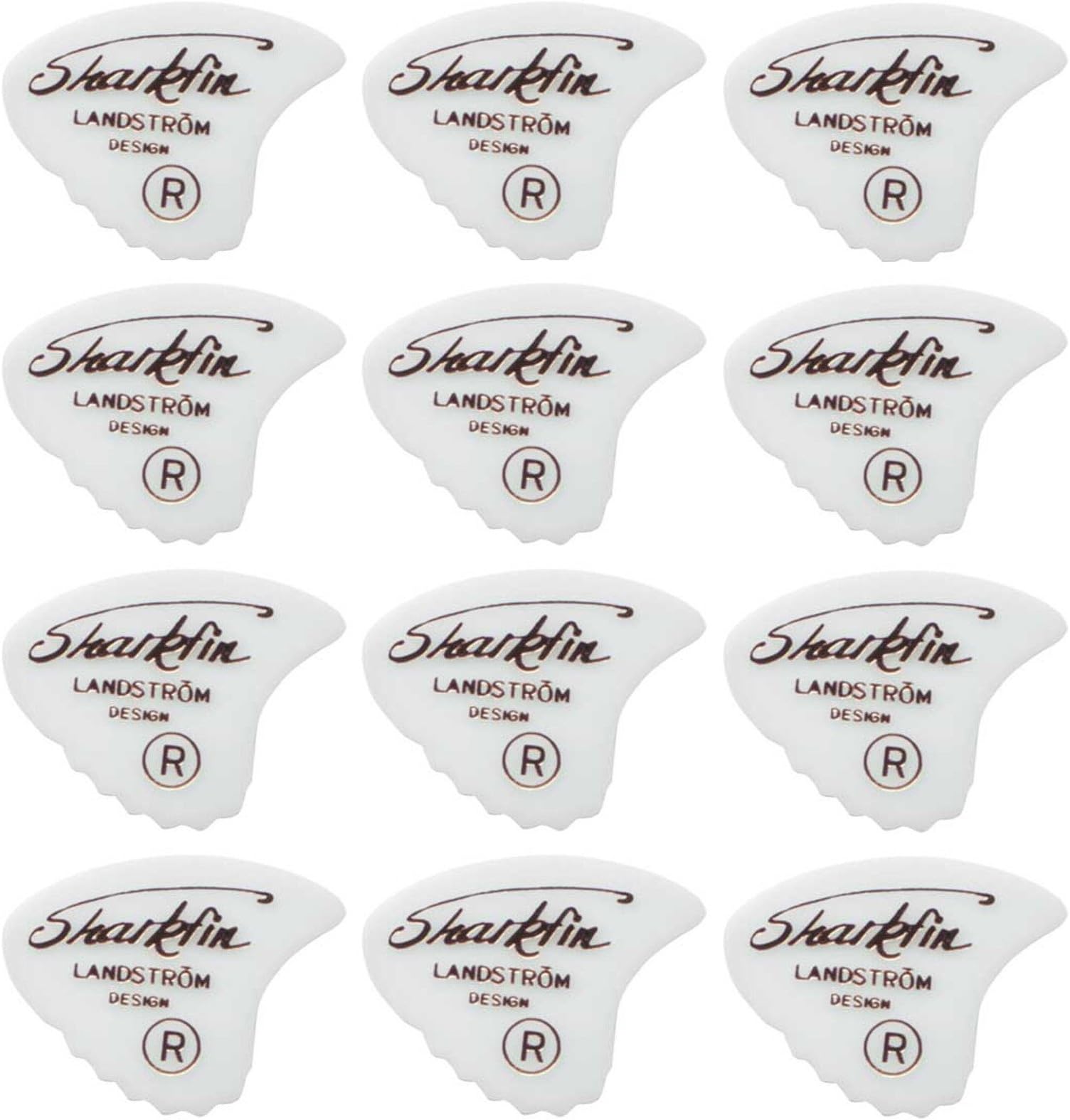 Sharkfin Gold Print Picks Medium (White) 12 pieces
