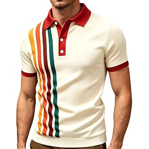 Polo Shirts for Men Vintage Striped Collared Athletic Henley Golf Shirts | Mens Henley Shirts Short Sleeve Striped 1/4 Button