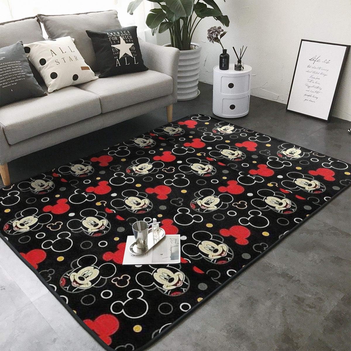 Xzcxyadd Super Soft Indoor & Outdoor Modern Mickey Mouse Black Background Area Rugs,Suitable for Children Bedroom Home Decor Nursery Rugs- 80 X 58 in