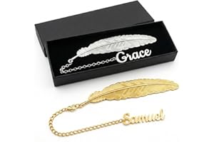 Custom Feather Bookmark Personalized Metal Bookmark with Name Pendant, Gold Silver Customized Gift for Bookworms, Teachers, W
