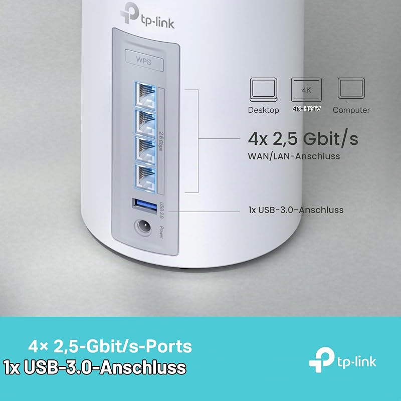 Deco BE65 𝐖𝐢-𝐅𝐢 𝟕 Mesh WLAN Set (2er-Pack), BE9300 Tri-Band Router und Repeater (6 GHz, 2.5 Gbit/s Ethernet Port, 9 Gbps WLAN Geschwindigkeit, WPA3, 320 MHz Kanäle)