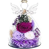 Gifts for Women Preserved Rose Forever Flower Eternal Roses in Glass Angel Figurines Fresh Flowers for Delivery Prime Christmas Birthday Gift for Mom Her Wife Grandma on Valentines Day Anniversary