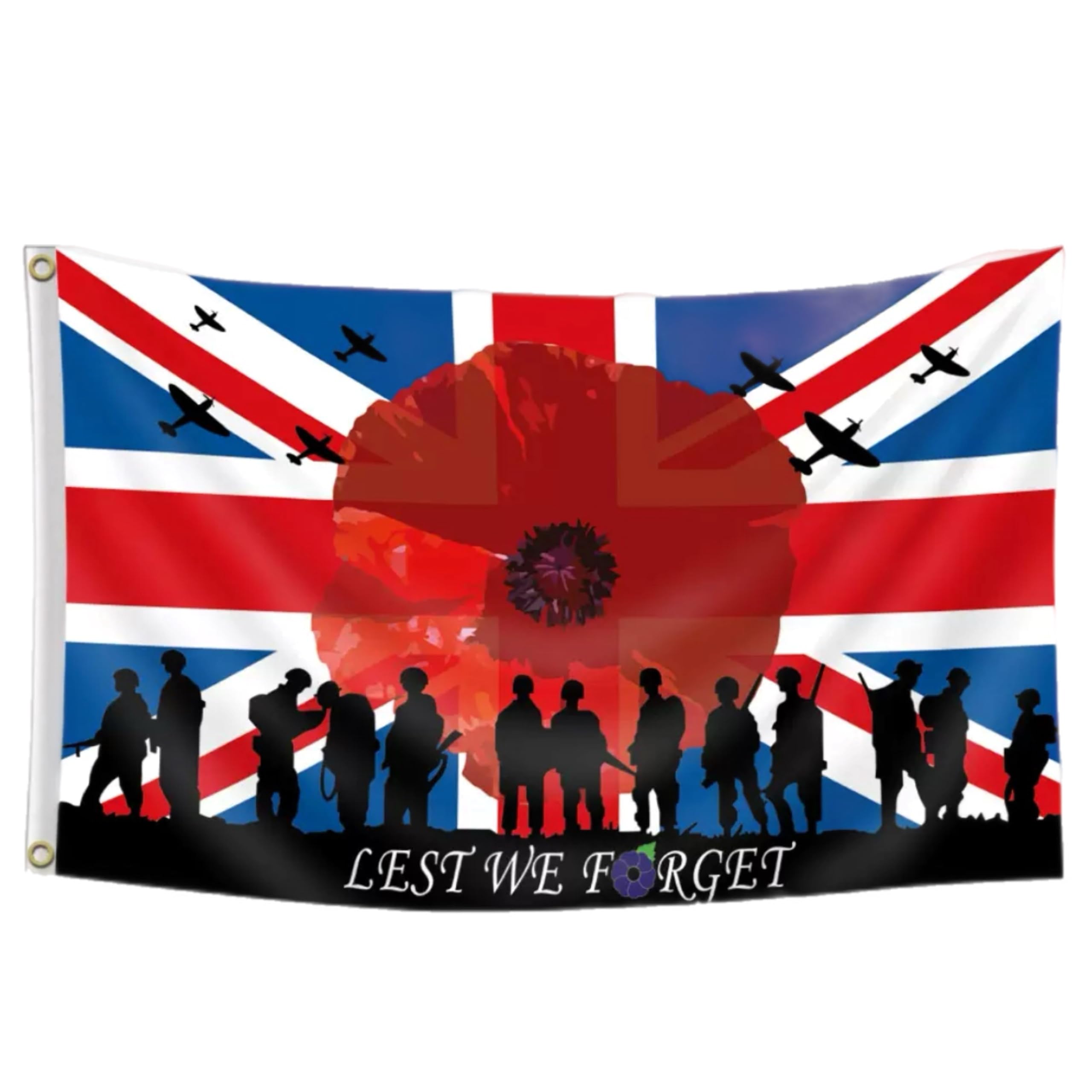 eBoutik - Union Jack Army Soldier Red Poppy Remembrance Day Garden Decor - VE Day 80 Years - 5 x 3 ft Outdoor/Indoor British Army Lest We Forget Banner Flag