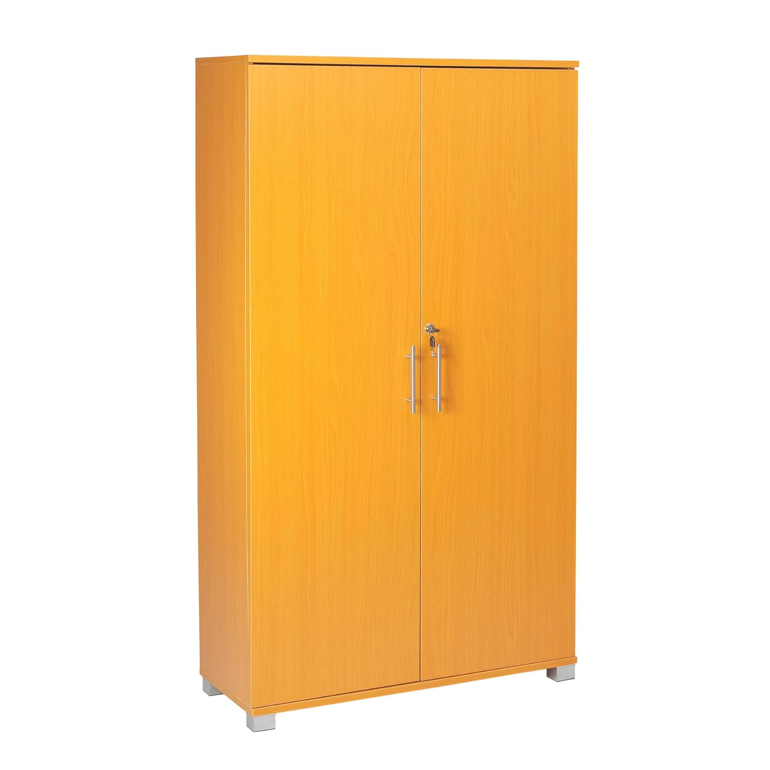 Beech Office Storage Cupboard 2 Door Locking Bookcase 140cm Tall