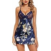 Avidlove Women Lingerie V Neck Sexy Nightwear Satin Sleepwear Lace Chemise Mini Babydoll Nightgown