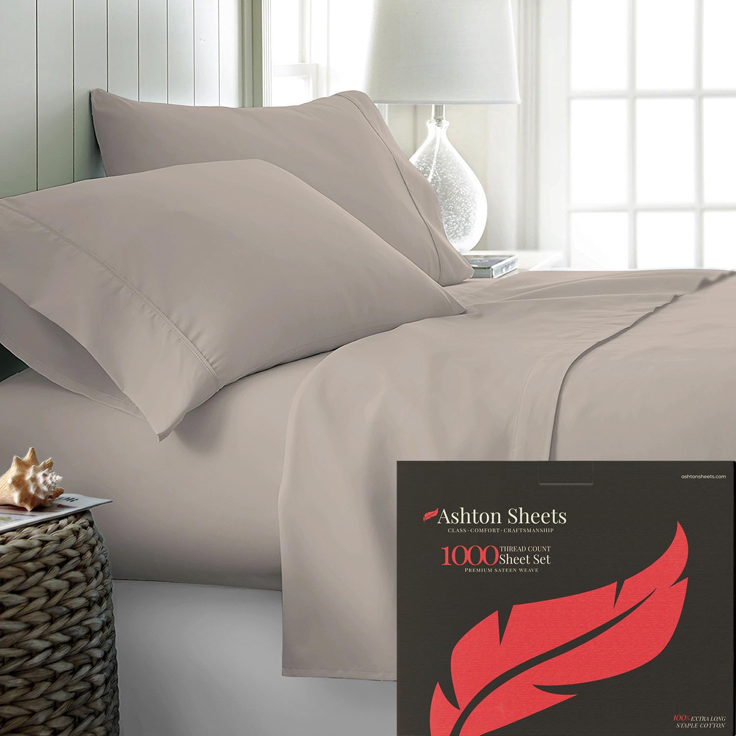 Photo 1 of Ashton Sheets California King Sheets Egyptian Cotton - 1000 Thread Count 4 PC 100% Egyptian Cotton California King Size, Cooling Sateen Sheet, High Thread Count Sheet, Taupe