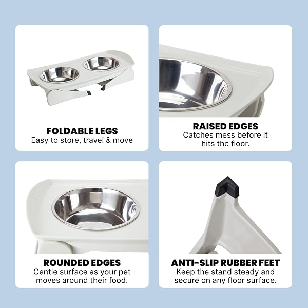 MALSIPREE ELEVATED DOG BOWLS FOR SMALL DOGS – 6.5″ RAISED DOG BOWL STAND WITH SPLASH GUARD – PORTABLE FOLDING PET FEEDING STATION WITH 2 STAINLESS STEEL BOWLS – TRAVEL ROAD TRIP FOLDABLE COLLAPSIBLE
