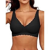 Xcutting Women's No Underwire Wireless Bras Seamless Full Coverage Support Scalloped Wave Padded Bralette Daily Wear