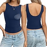EasyGala Womens Padded Double Lined Tank Tops Boat Neck Built in Bra Going Out Top Low Back Sleeveless Summer Outfit