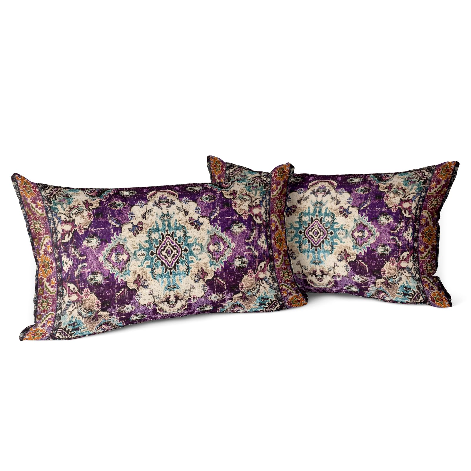 Photo 1 of Snycler Boho Throw Pillow Covers 12x20 inch Set of 2 Boho Rug Carpet Double Sided Pattern Cotton Soft Pillow Case Cushion Cover Pillowcase for Couch Sofa Bed Decorative (Purple)