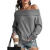 ATHMILE Womens Off The Shoulder Sweaters Oversized Spring Tops Batwing Sleeve Loose Pullover Fall Winter Fashion Outfits 2026