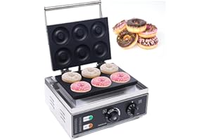 KUNGHEI Donut Maker Machine Electric Doughnut Baker Maker Machine 110V Commercial Use Nonstick, Temperature 122-572℉,Commercial Waffle for Restaurant and Home Use (6 Holes Donut Maker)