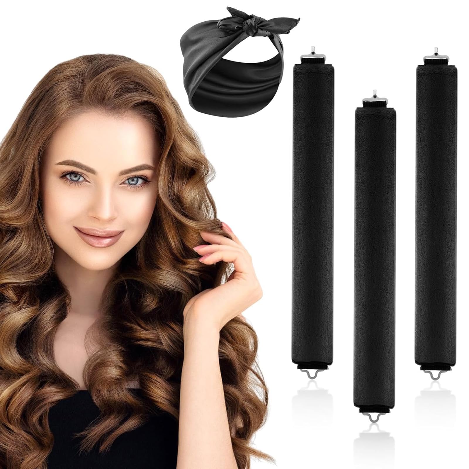 3 PCS Heatless Blowout Rods, Heatless Curls, Heatless Curling Rod,Overnight Heatless Curlers Soft Satin Sleeping Lazy Curler Set for DIY Hair Styling Tools
