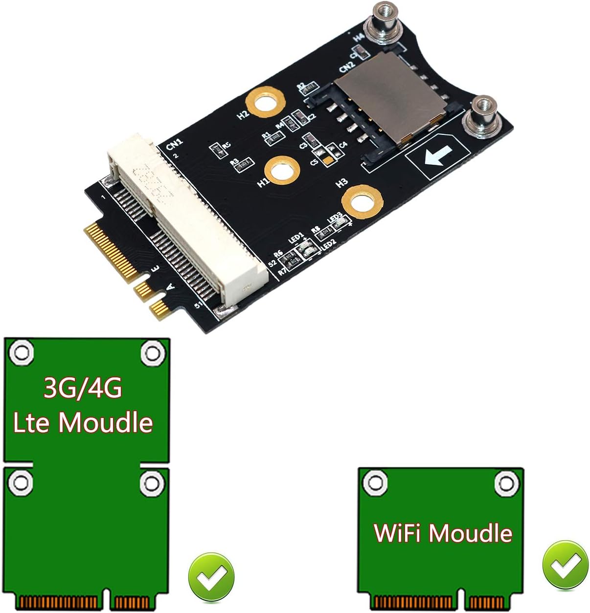 LeHang Mini PCI-E to M.2(NGFF) key A/E Adapter With SIM card Slot for WiFi/WWAN/LTE Module, Black