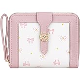BIAOTIE Cute Bow Womens Wallet Bifold Zipper Around Wallet for Women Credit Card Holder Purse for Girl Aesthetic Leather Card Holder Purse