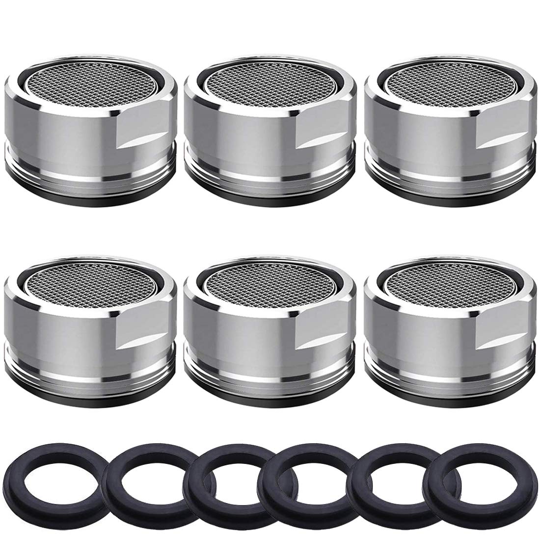 Tap Aerators,BETOY 6 Pieces Tap Faucet Polished Chrome 24mm Brass Threaded Aerator with Gasket Water Saving and Environmental Protection for Kitchen, Bathroom, Restaurant, Hotel, Public Places,Silver