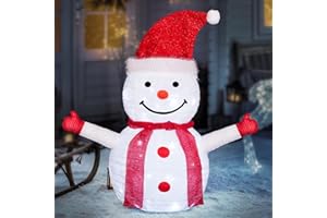 PIXFAIRY Christmas Standing Lighted Snowman Decoration, Battery Operated Light-Up Christmas Decorations for porches, lawns, Yards, Indoor and Outdoor (2.75ft)