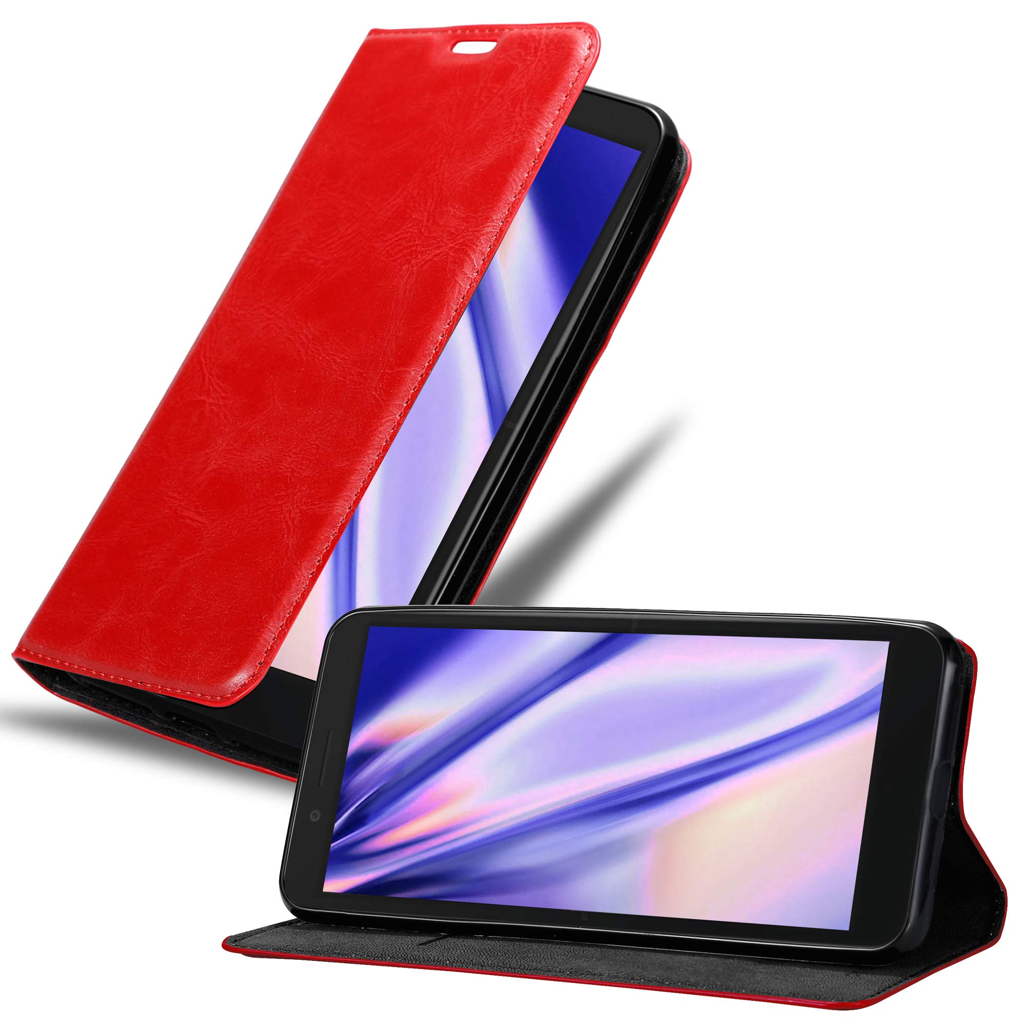 cadorabo Book Case works with Alcatel 1C 2019 in APPLE RED - with Magnetic Closure, Stand Function and Card Slot - Wallet Etui Cover Pouch PU Leather Flip