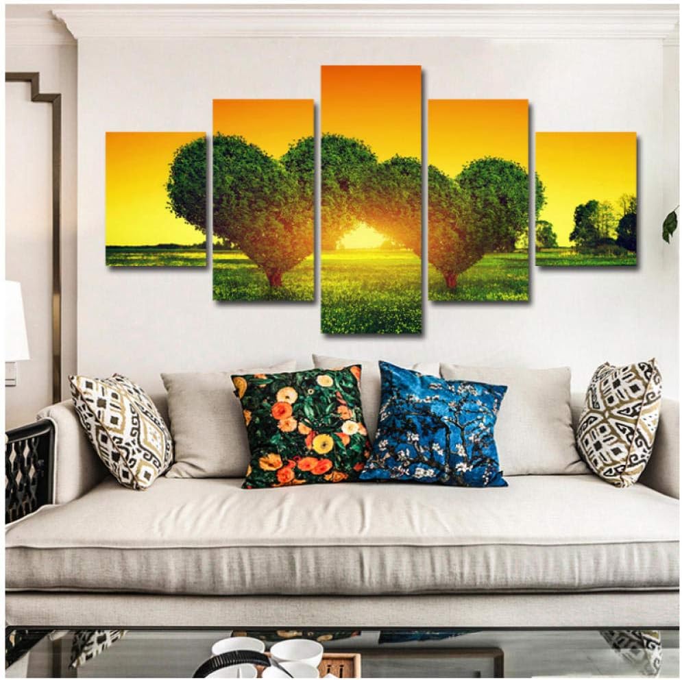 Wadyx Modern Landscape Posters and Prints Wall Art Canvas Painting Heart Shaped Trees Decorative Picture for Living Room Decor 40X60 40X80 40X100Cm No Frame