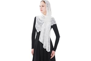 Wgior Elegant Floral Catholic Church Veil, Soft Mantilla Chapel Prayer Scarf Wrap Shawl Headscarf