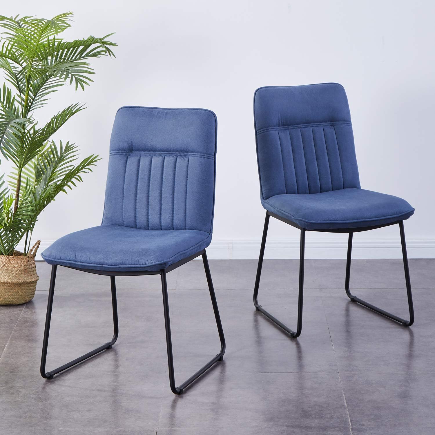 AINPECCA Set of 2 Dining chairs Suede Upholstered seat with Metal legs (Sea Blue, 2)