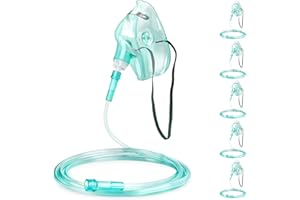 ANSNF 5 Pack Oxygen Face Mask Adult: with 6.6' Tube & Adjustable Elastic Strap - Size M - NO Cup