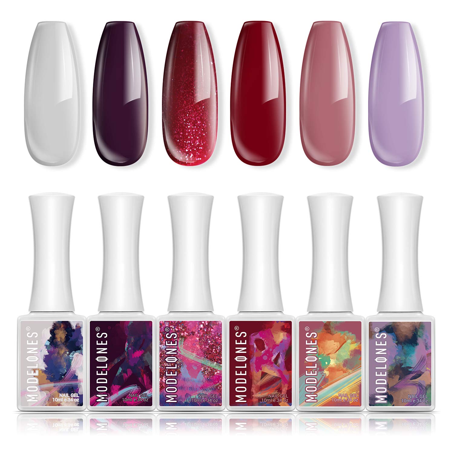 Gel Nail Polish- Modelones Gel Polish- Soak Off Gel Polish- Glitter Red Gel Nail Polish Set- 6 Colors 10 ML 0.33OZ with Gift Box for Nail Art DIY Salon at Home : Beauty