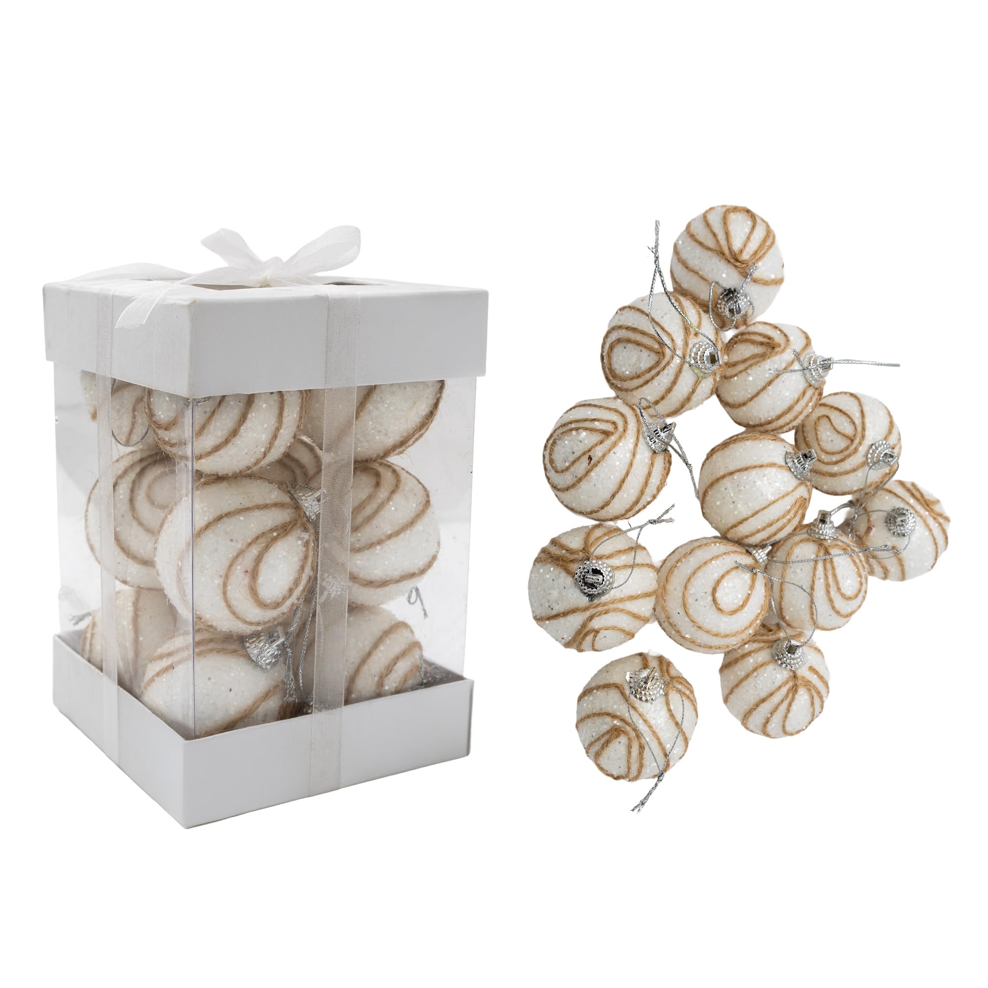 SHATCHI 12 x Christmas Tree Hanging Baubles Soft Foam Glittered Decorated Shatterproof Pendant Ornaments Xmas Tree Table Decorations