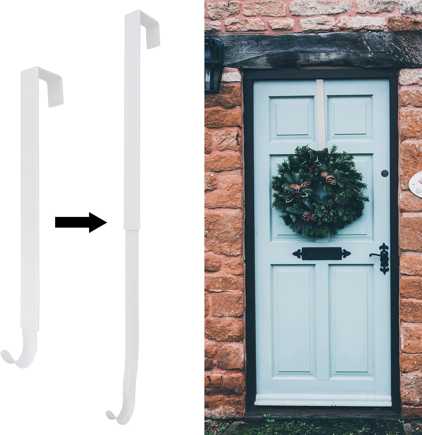 Wreath Hangers - Ondder White Wreath Hanger for Front Door Adjustable Door Hanger 15-26 Inch Over The Door Hange for Christmas Wreath Garland Door Hanger for Easter Spring Halloween Xmas Door Decorations