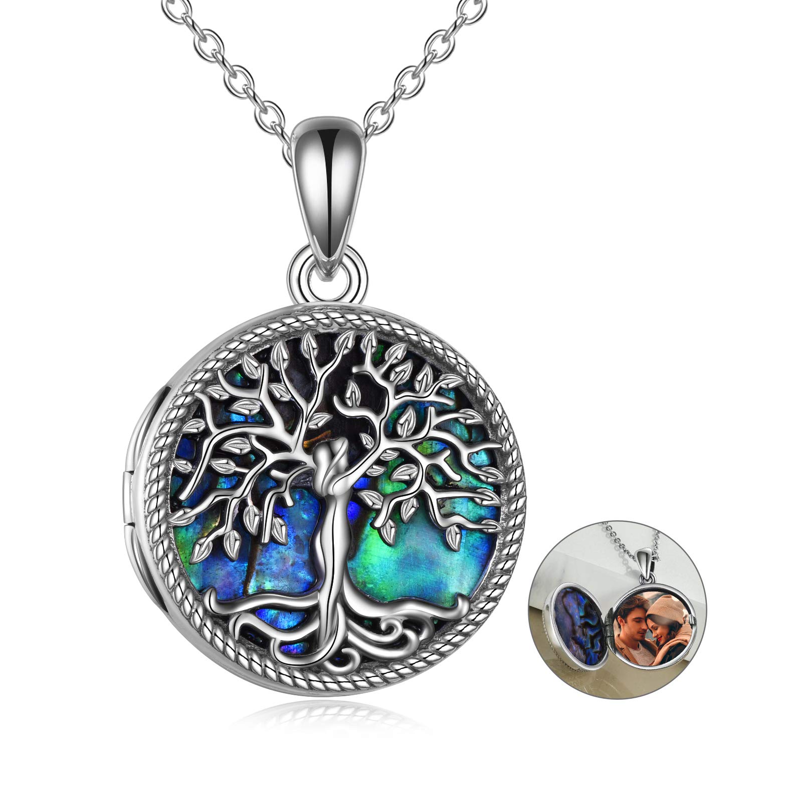 YAFEINI Tree of Life Locket Necklace Sterling Silver Family Tree of Life Locket Necklace that Holds Pictures for Women Jewelry