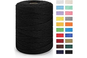 MACRABOHO Macrame Cord 4mm x 328yd | 100% Natural Cotton Macrame Rope | 4 Strand Twisted Cotton Cord for DIY Crafts Knitting Plant Hangers Wedding Decor, Black