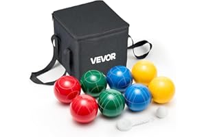 VEVOR Bocce Ball Set, 100 mm, with 8 Resin Balls, Pallino, Carrying Bag and Measuring Rope, Red/Green/Blue/Yellow 4 Colors, f