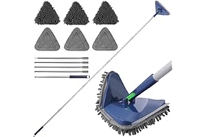 BOOMJOY Wall Cleaner Mop with 82 Inches Long Handle, Baseboard Cleaner Tool Duster with Squeegee, Ceiling Cleaning Tool with 6 Replacement Pads for Painted Walls, Window, Floor - Blue