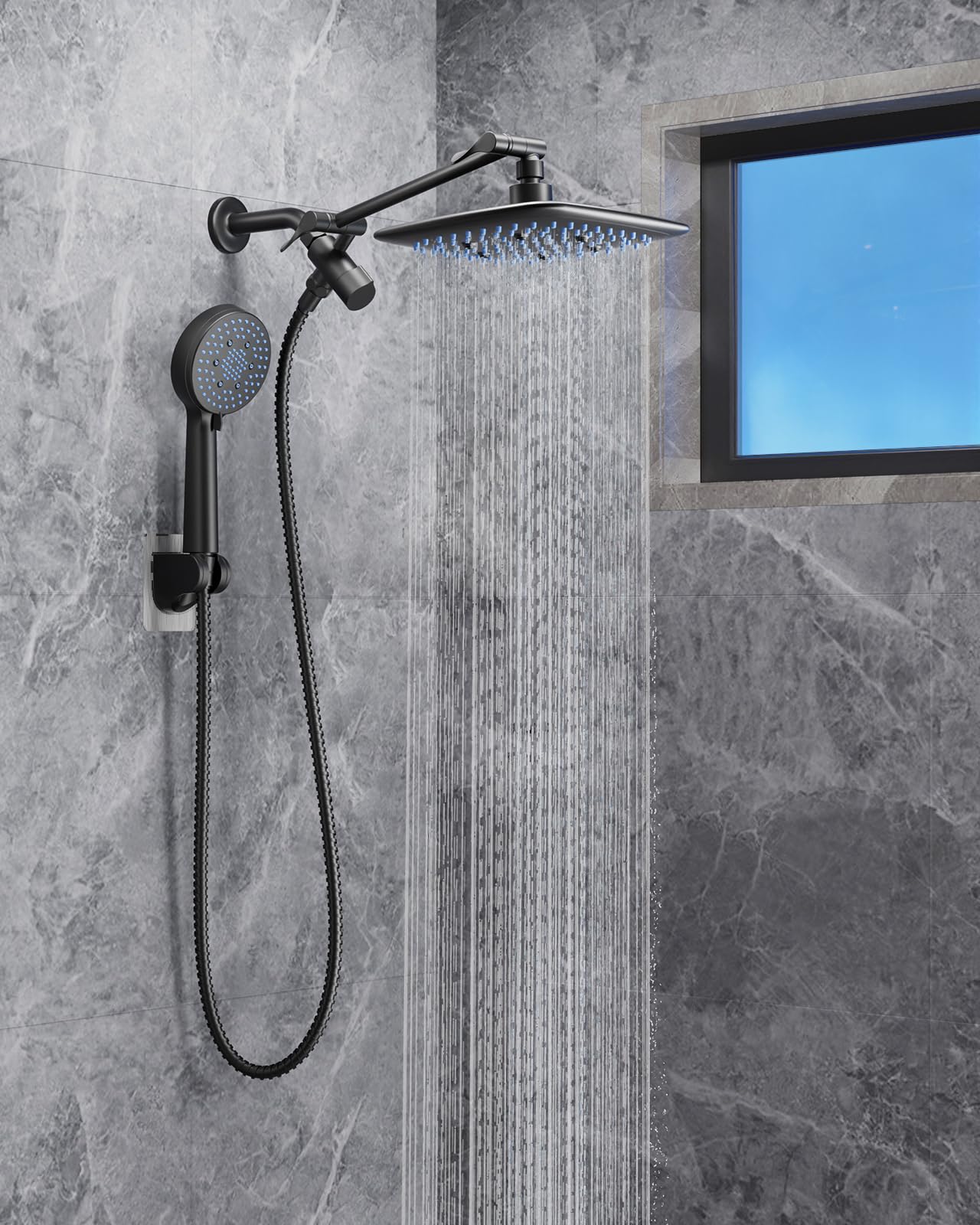 Veken High Pressure Rain Shower Head Combo with Extension Arm- Easy to ...